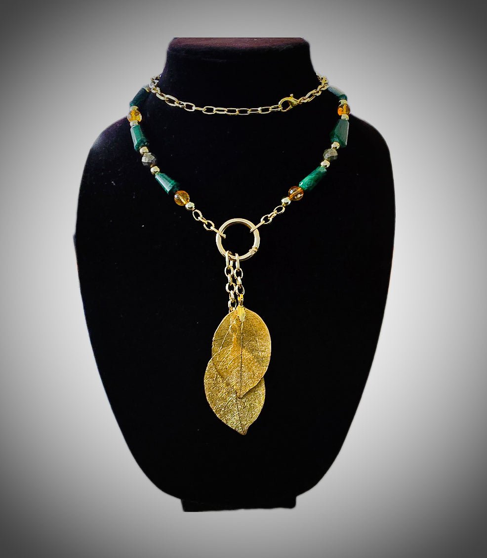 "Abundance Of Wealth" Necklace | Malachite , Citrine, and Pyrite