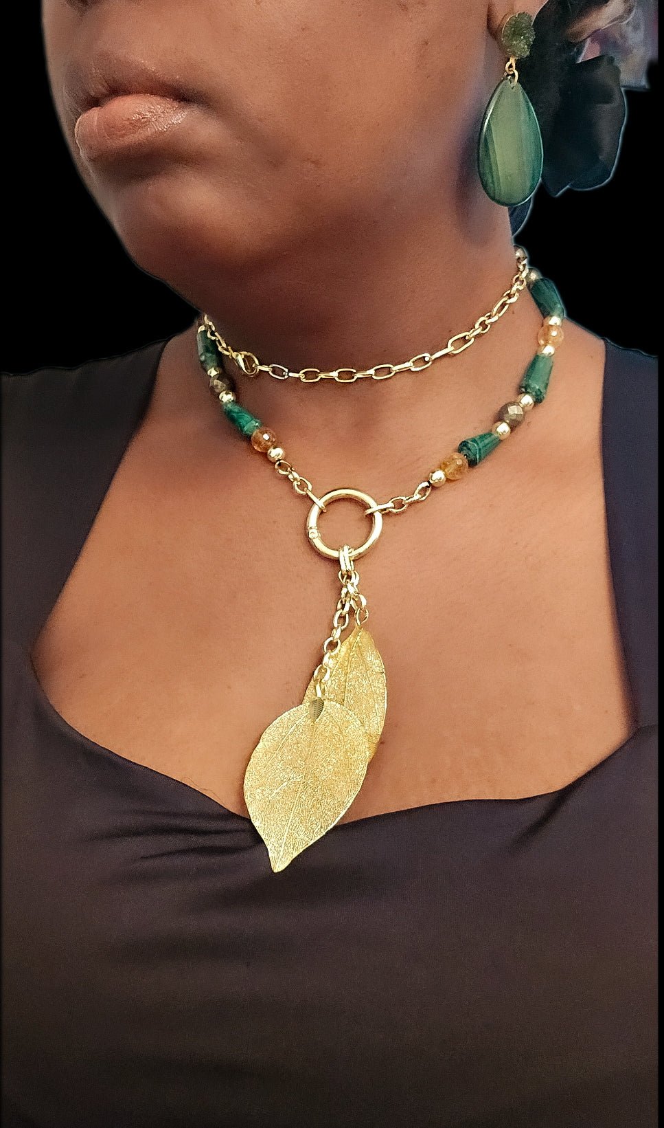 "Abundance Of Wealth" Necklace | Malachite , Citrine, and Pyrite