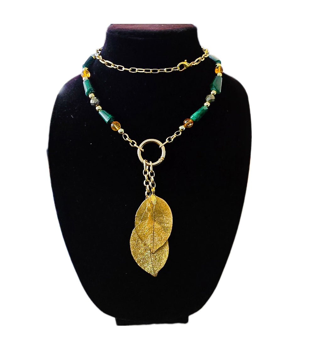 "Abundance Of Wealth" Necklace | Malachite , Citrine, and Pyrite