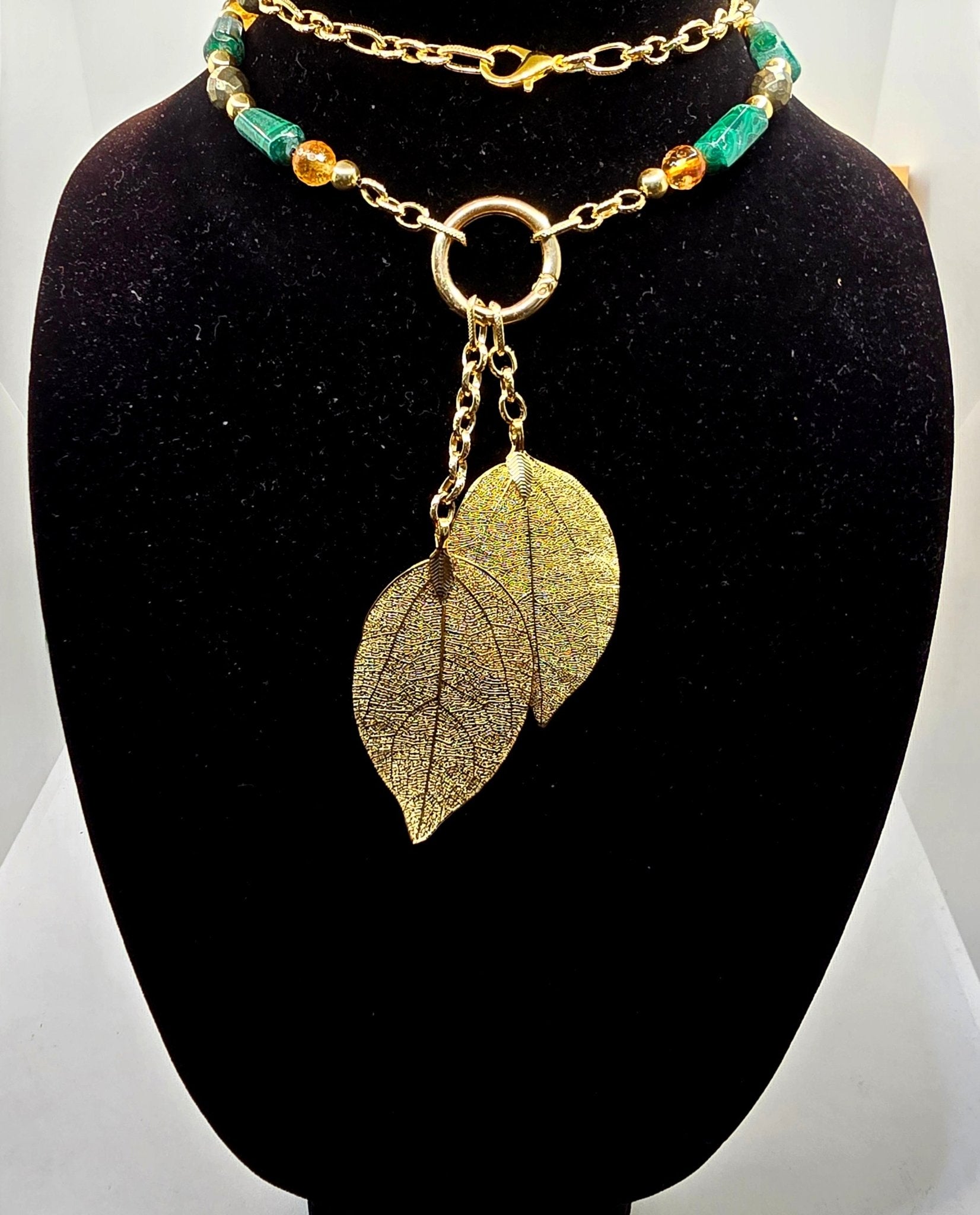 "Abundance Of Wealth" Necklace | Malachite , Citrine, and Pyrite