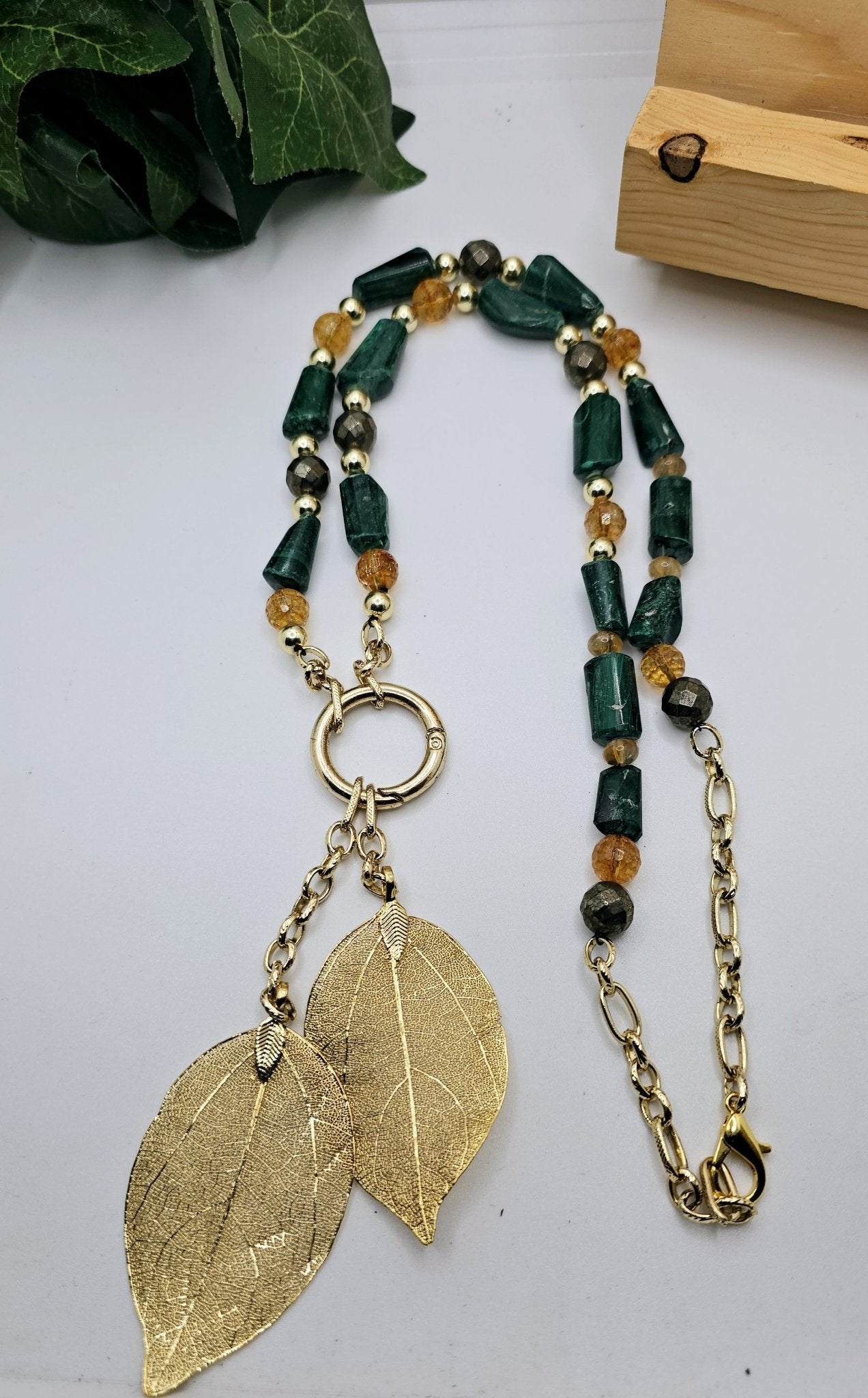 "Abundance Of Wealth" Necklace | Malachite , Citrine, and Pyrite
