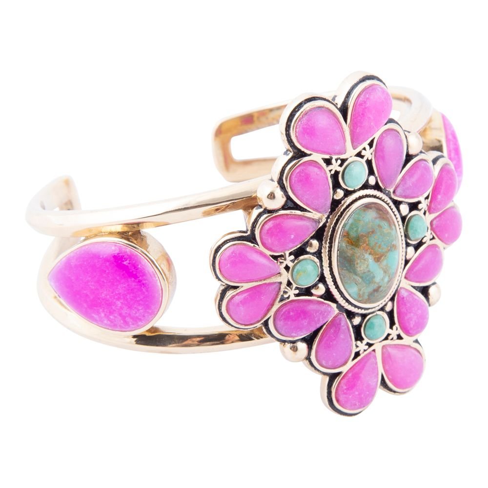 Barcelona Pink Agate and Blue Turquoise Statement Cuff Bracelet