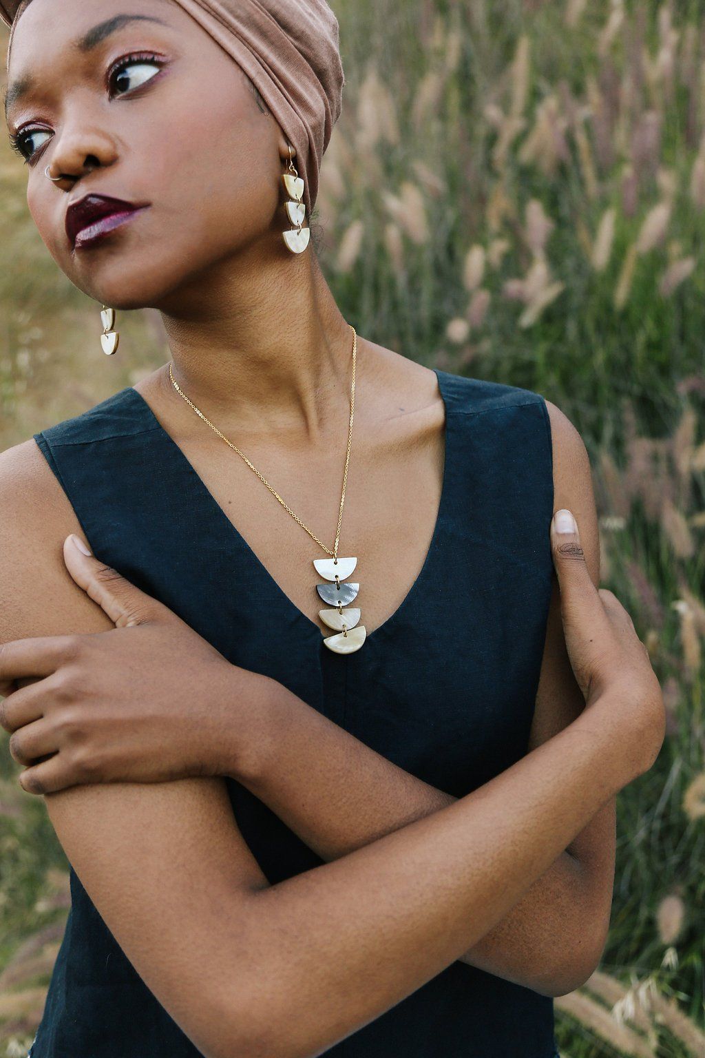 Crescent Buffalo Horn Pendant Necklace