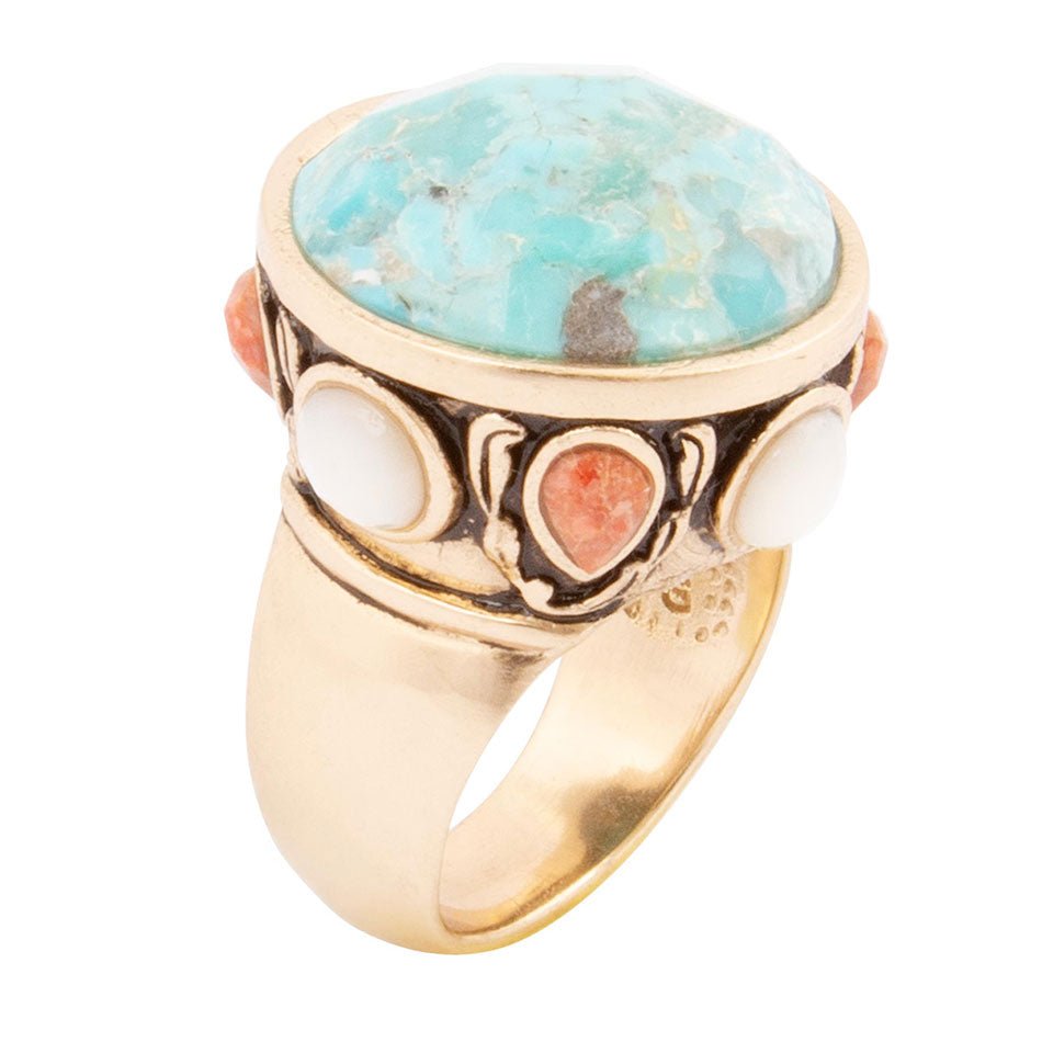 Turquoise and Coral Golden Ring