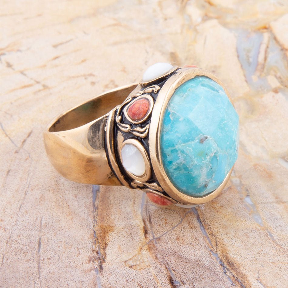 Turquoise and Coral Golden Ring