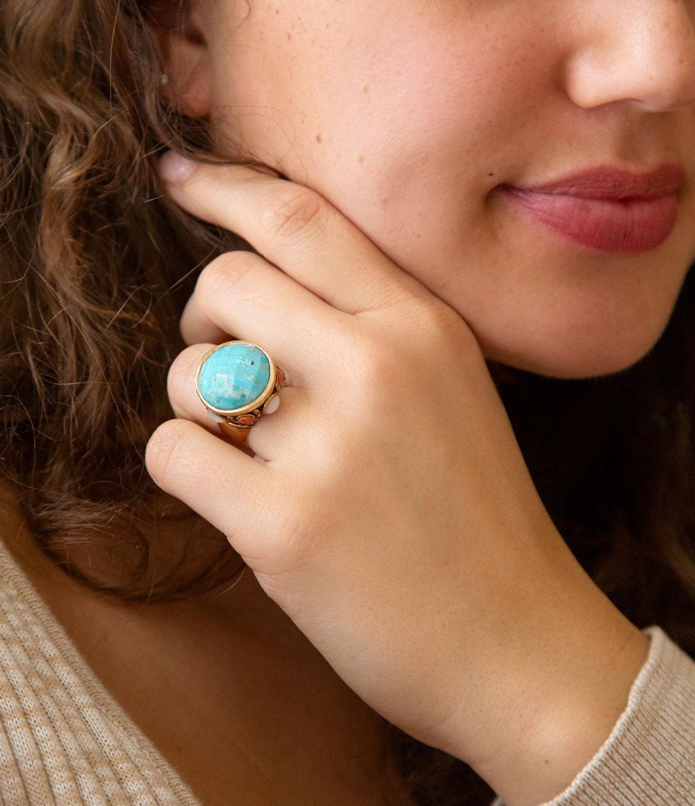 Turquoise and Coral Golden Ring