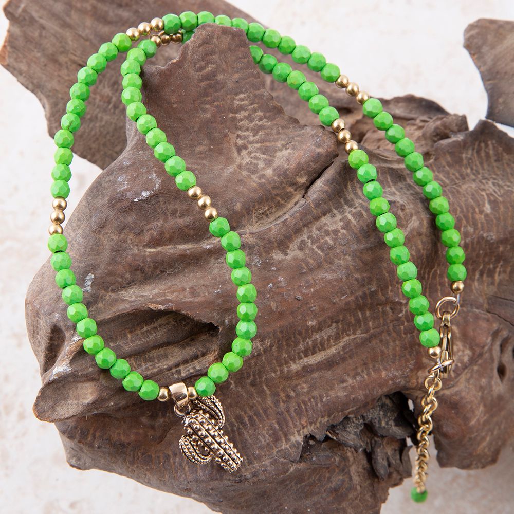 Cactus Lime Green Pendant Necklace