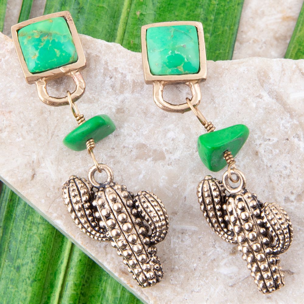 Cactus Lime Green Turquoise Post Earrings