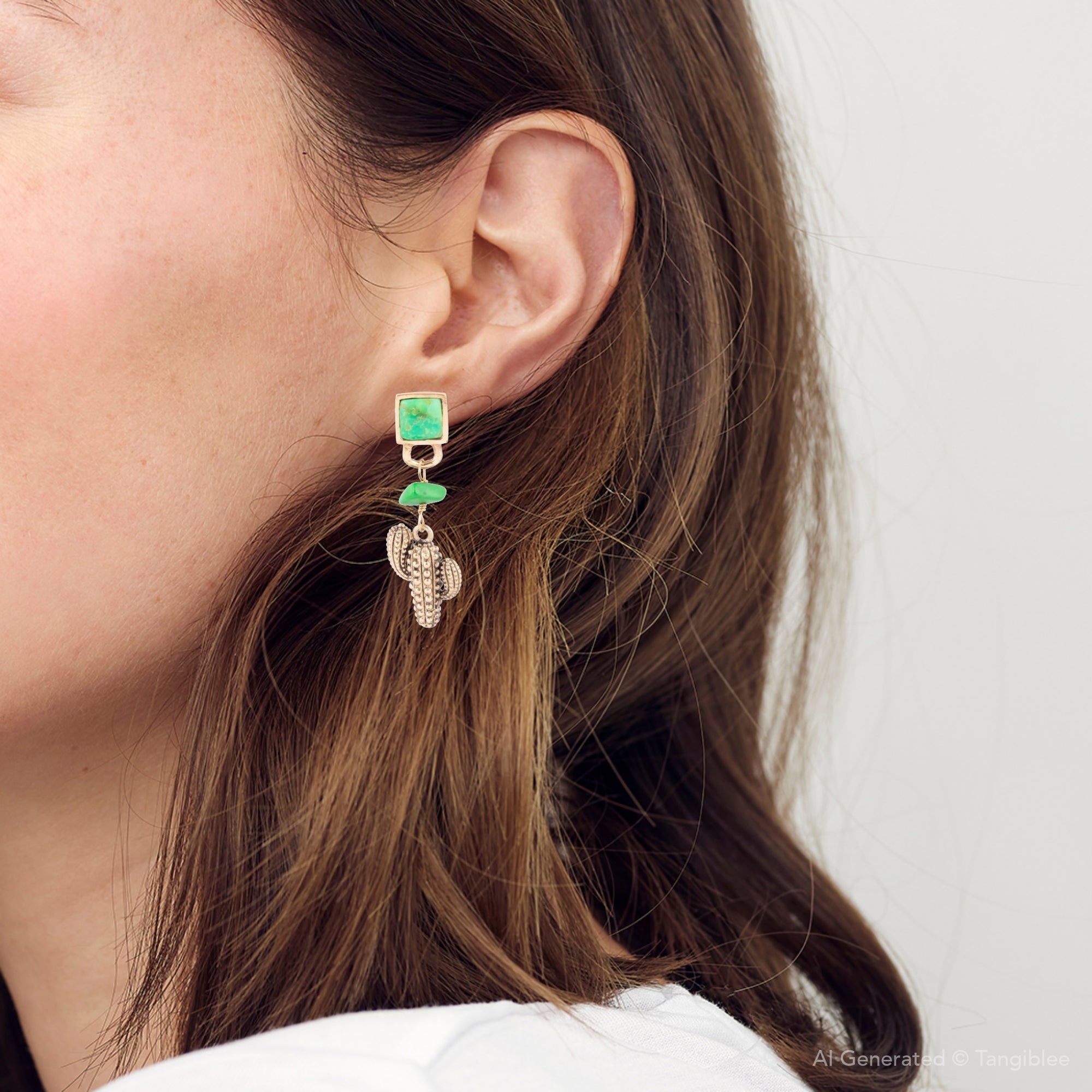 Cactus Lime Green Turquoise Post Earrings