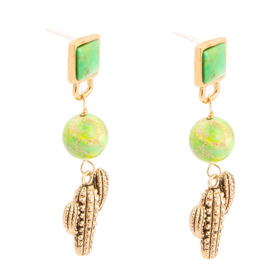 Cactus Lime Green Turquoise Post Earrings