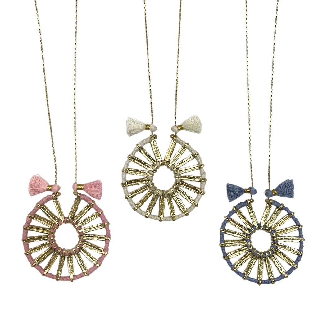 Boho Pendant Necklace with Adjustable Cotton Tassels