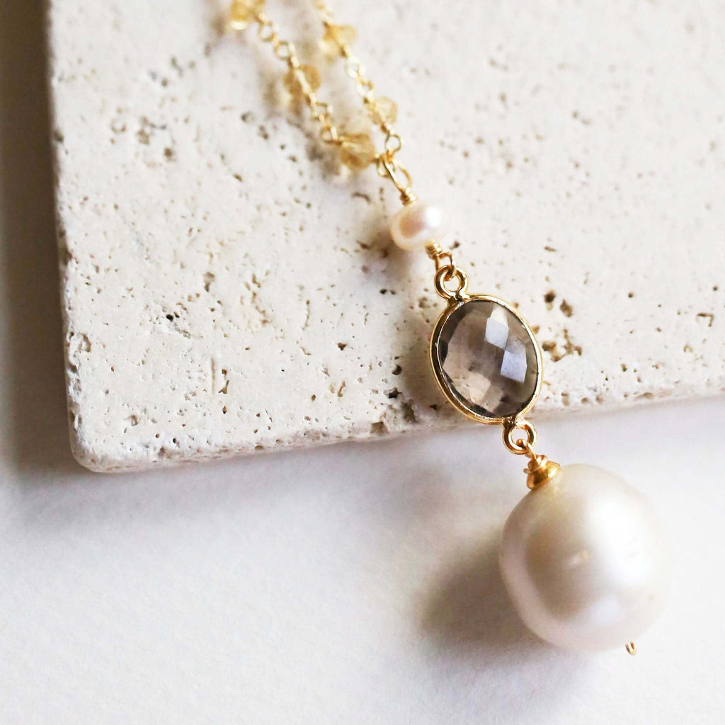 Pearl Convertible Necklace - Smoky Quartz