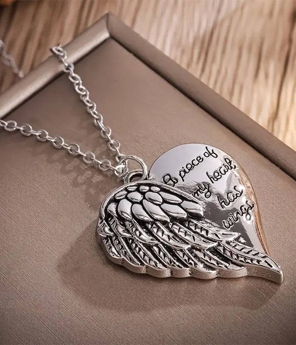Angel Wing Heart Pendant Necklace