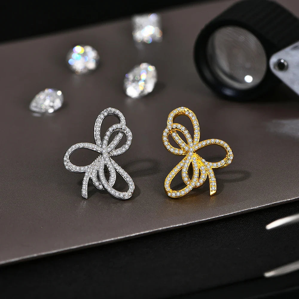 Moissanite Bow Knot Stud Earrings - Sterling Silver