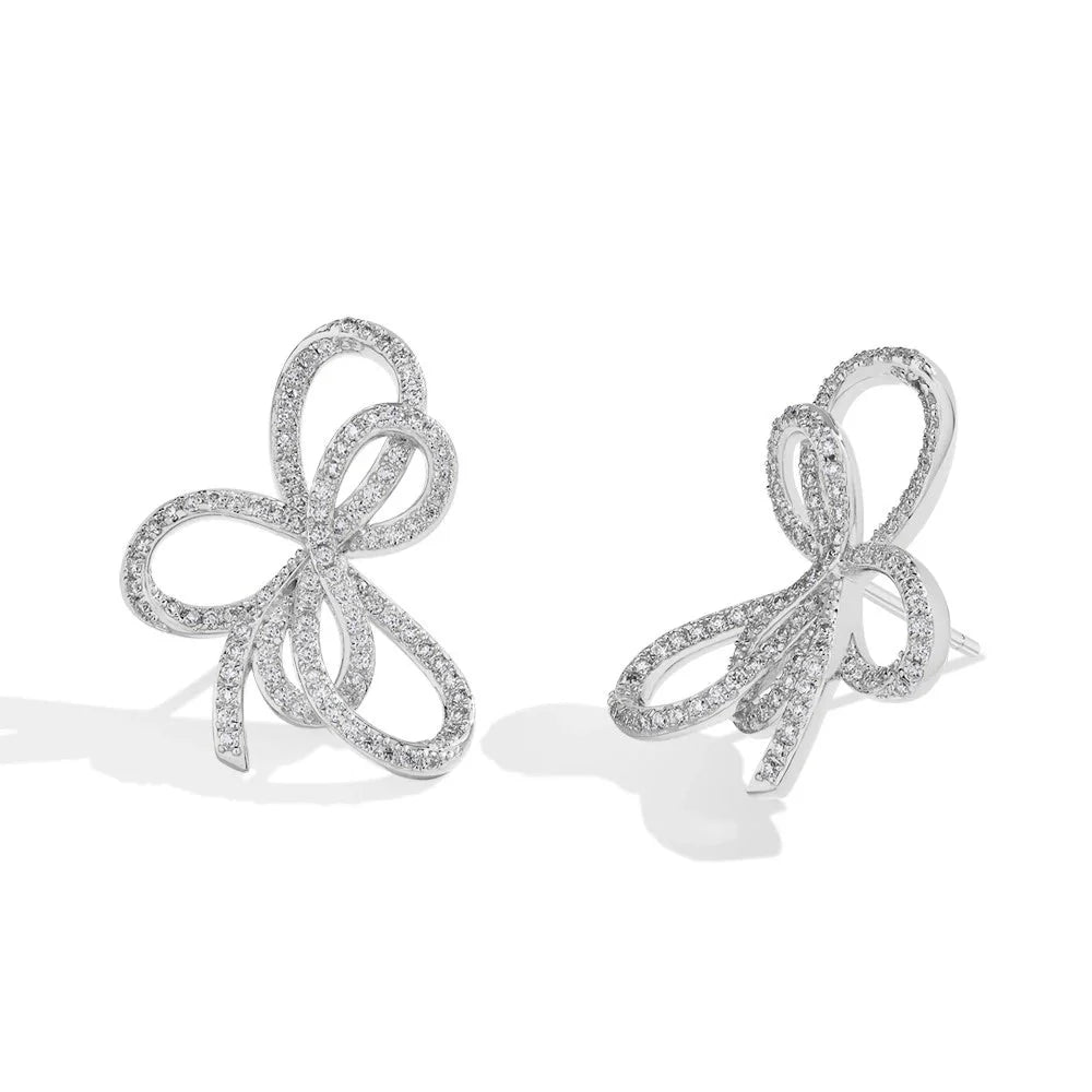 Moissanite Bow Knot Stud Earrings - Sterling Silver