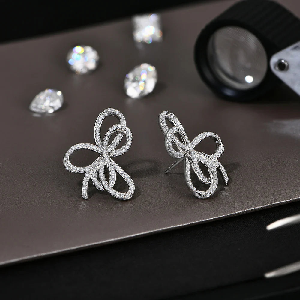 Moissanite Bow Knot Stud Earrings - Sterling Silver