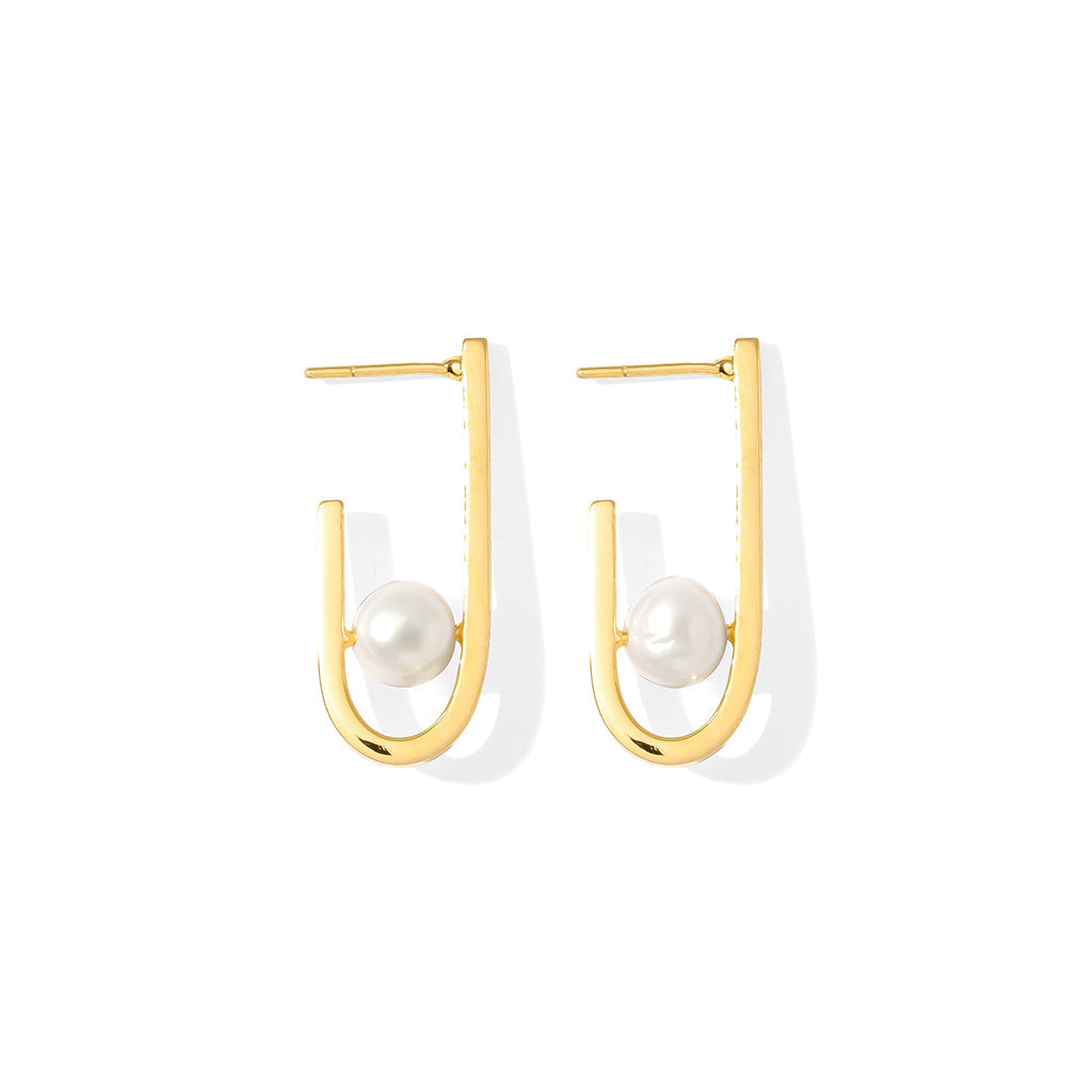 Recycled J Hoop Freshwater Pearl Earrings Gold Plated