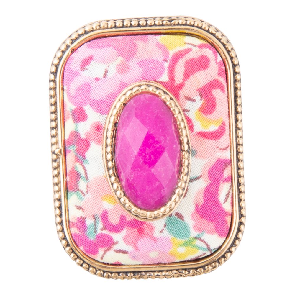 Pink Agate Stacked Stone Golden Ring