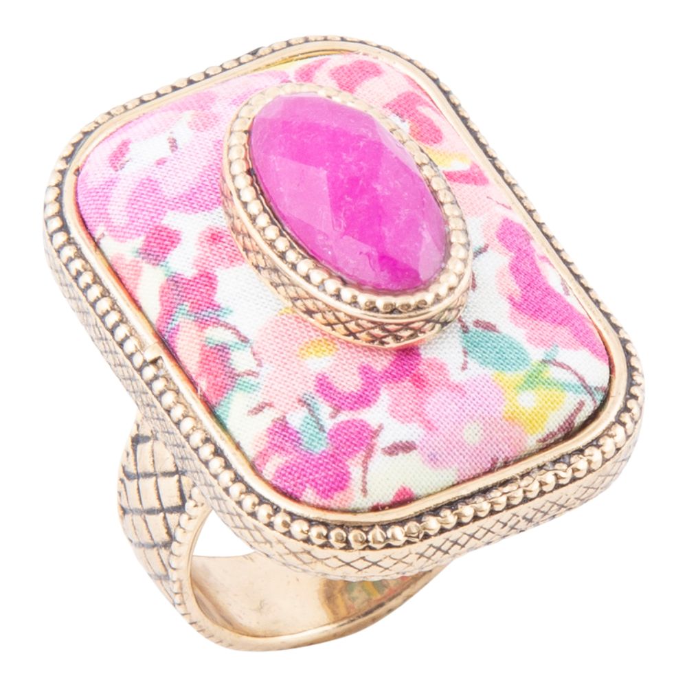 Pink Agate Stacked Stone Golden Ring