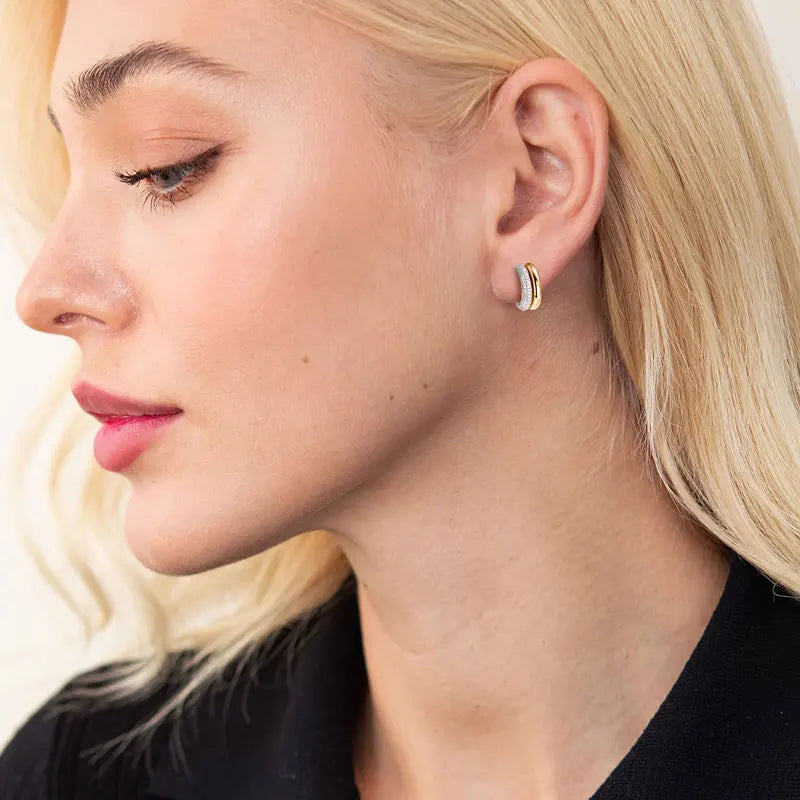 Round Cut Moissanite C-Shaped Stud Earrings - Sterling Silver