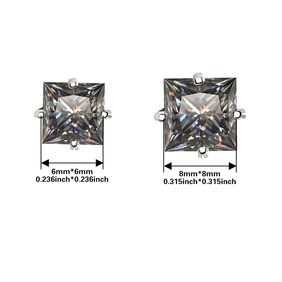 Sterling Silver Gray Princess Cut Moissanite Stud Earrings