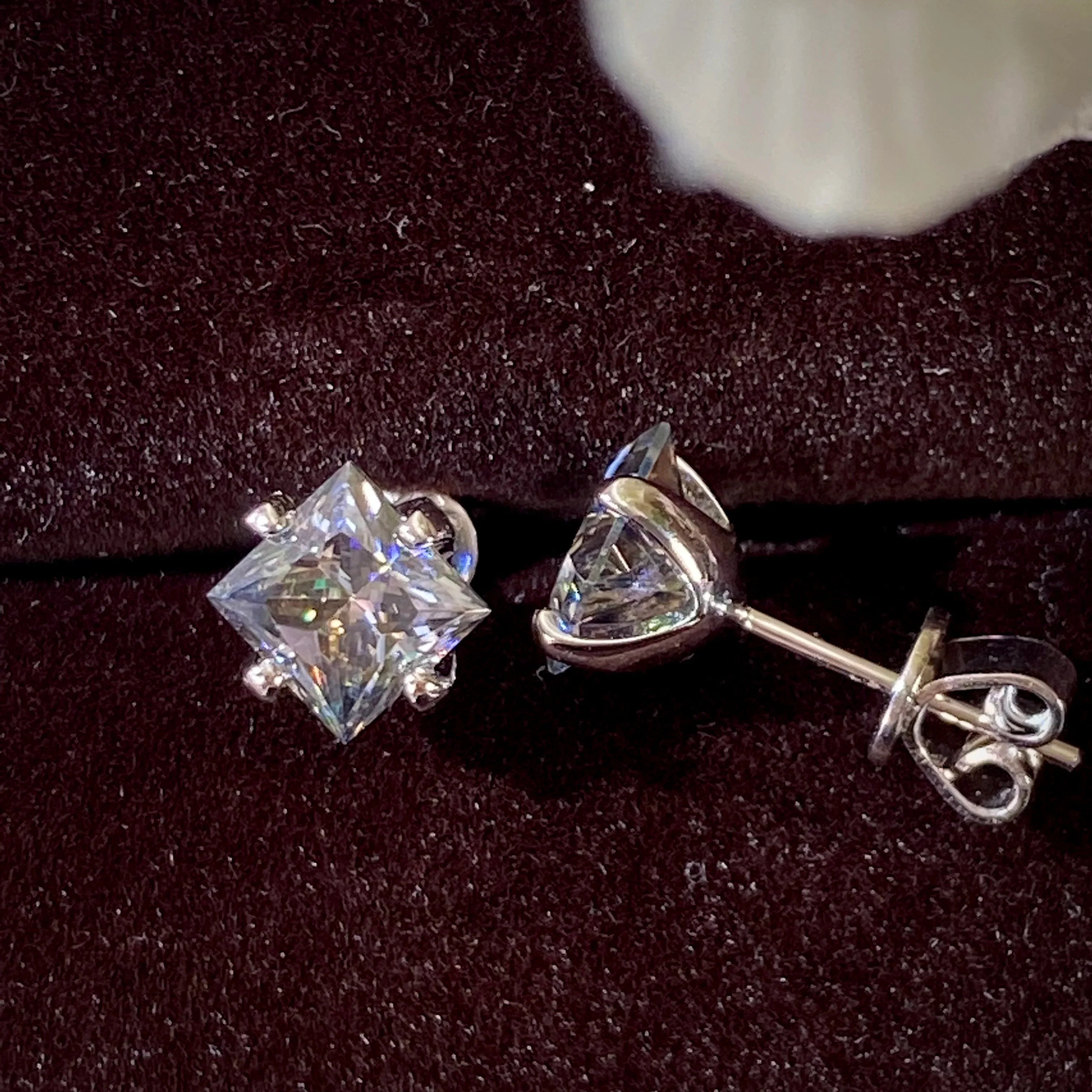 Sterling Silver Gray Princess Cut Moissanite Stud Earrings