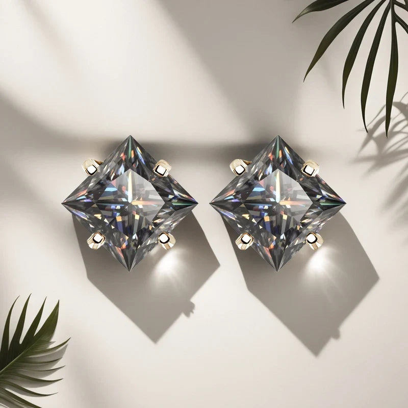 Sterling Silver Gray Princess Cut Moissanite Stud Earrings