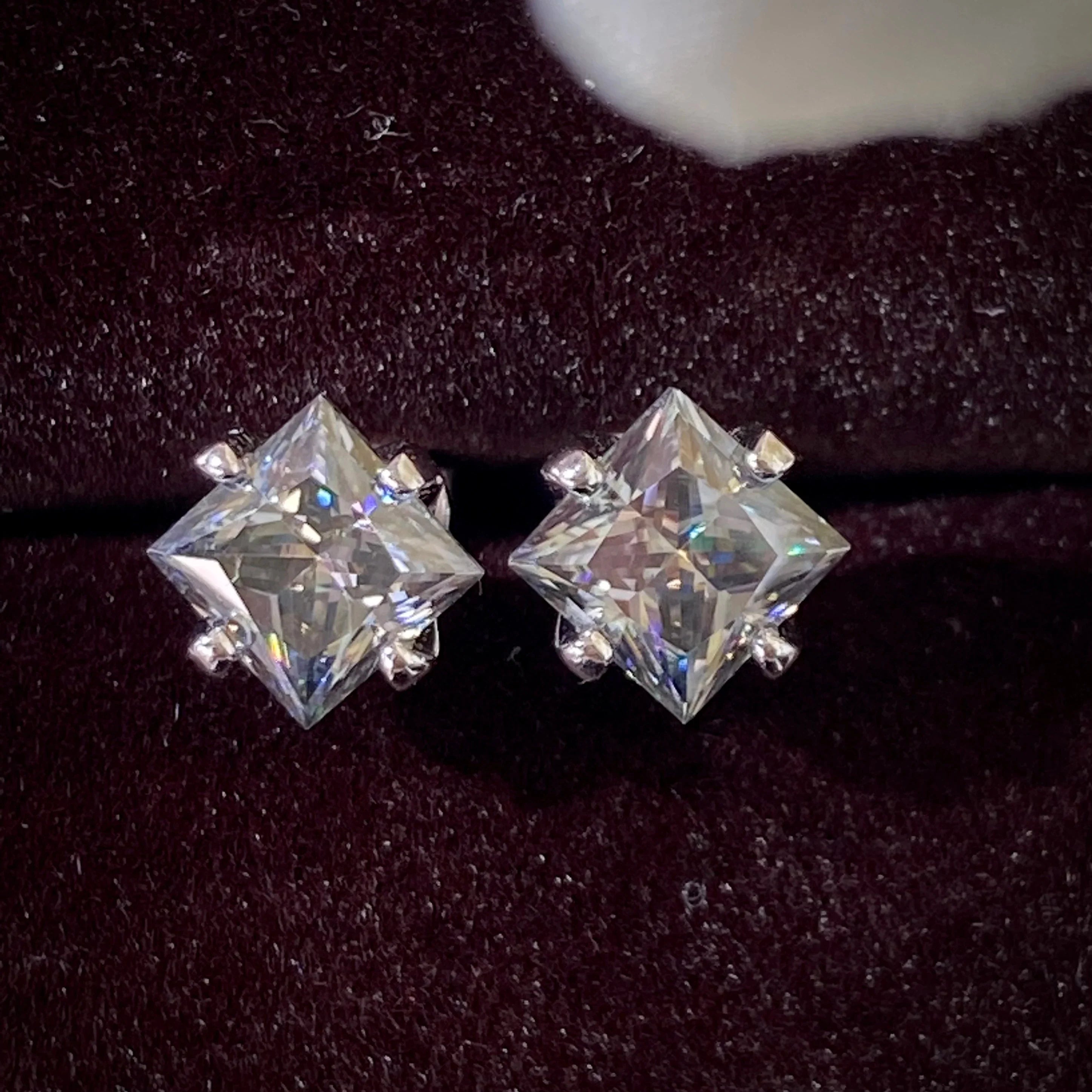 Sterling Silver Gray Princess Cut Moissanite Stud Earrings