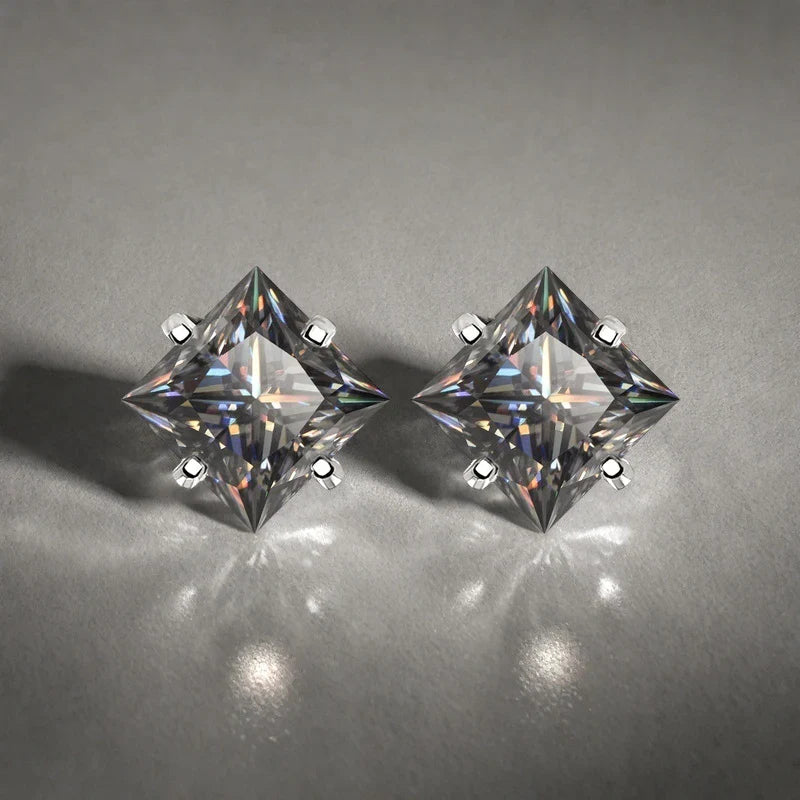 Sterling Silver Gray Princess Cut Moissanite Stud Earrings