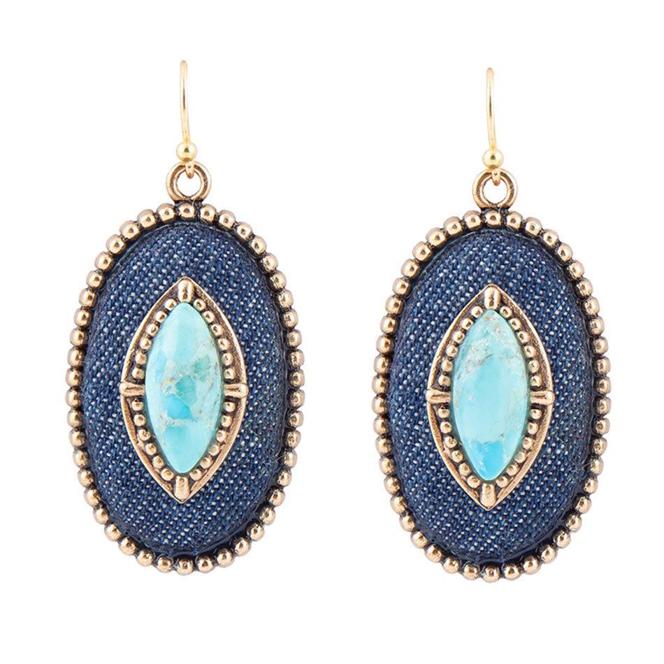 Turquoise and Denim Golden Drop Earrings