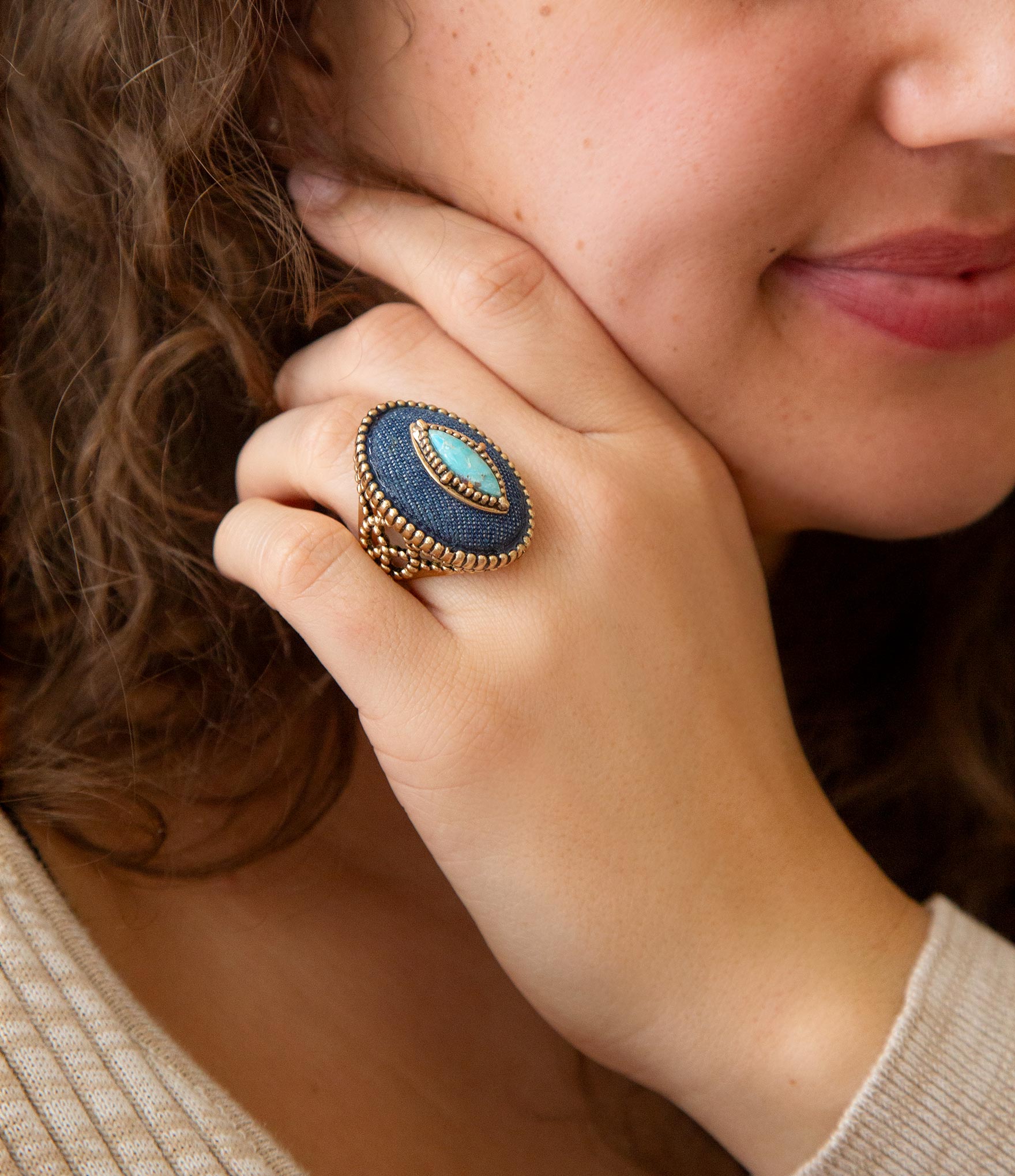 Turquoise and Denim Gold Ring