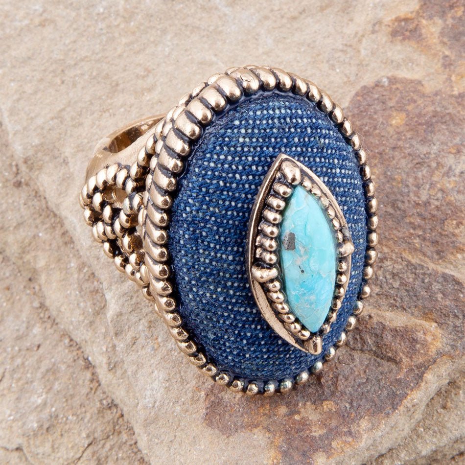 Turquoise and Denim Gold Ring