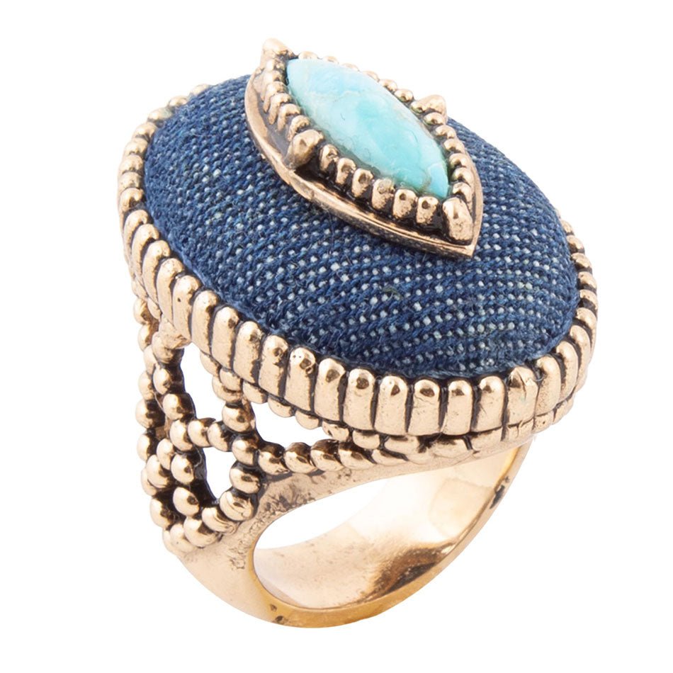 Turquoise and Denim Gold Ring