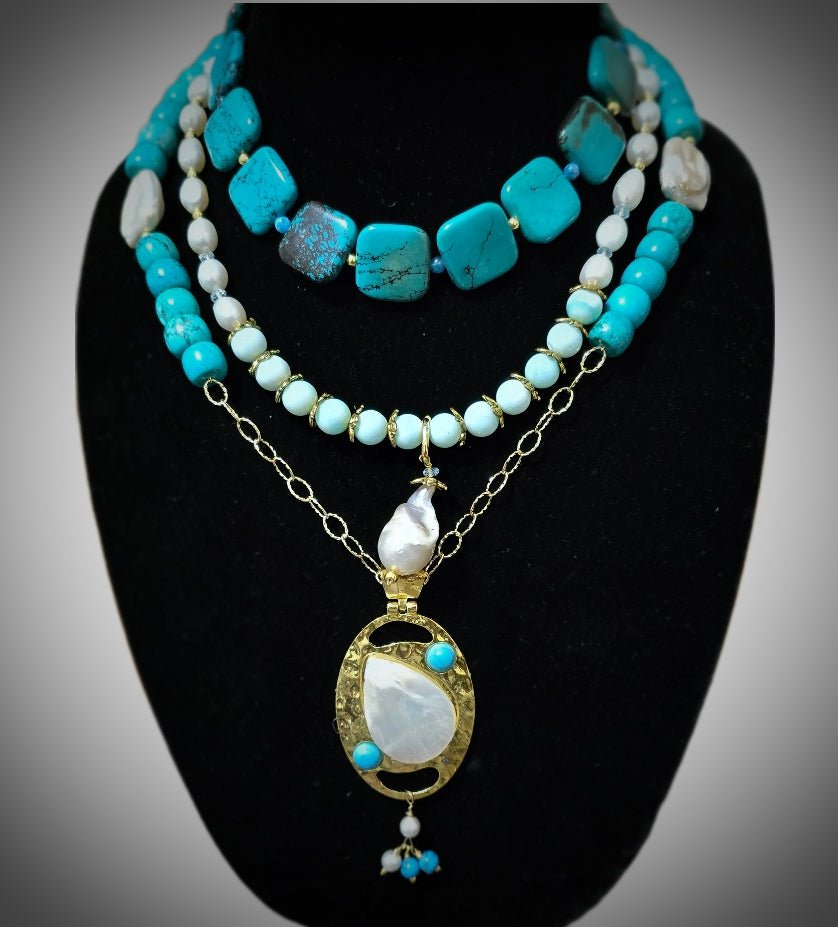 "The Deep Blue Sea" Turquoise and Freshwater Pearl Necklace