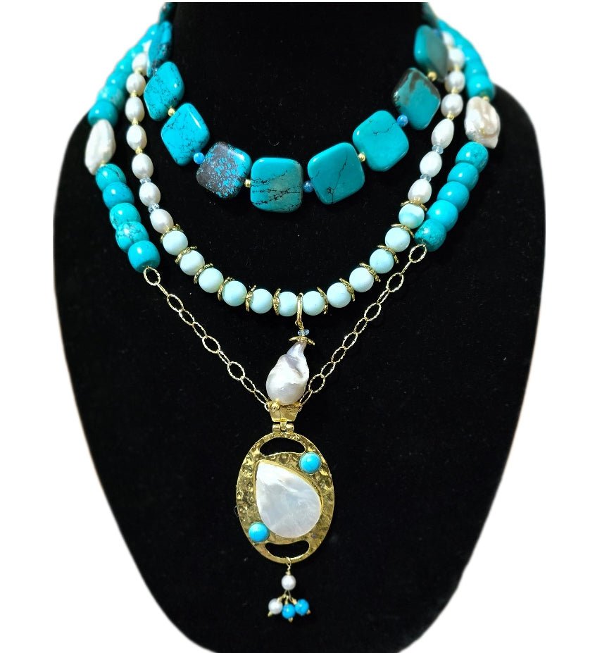 "The Deep Blue Sea" Turquoise and Freshwater Pearl Necklace