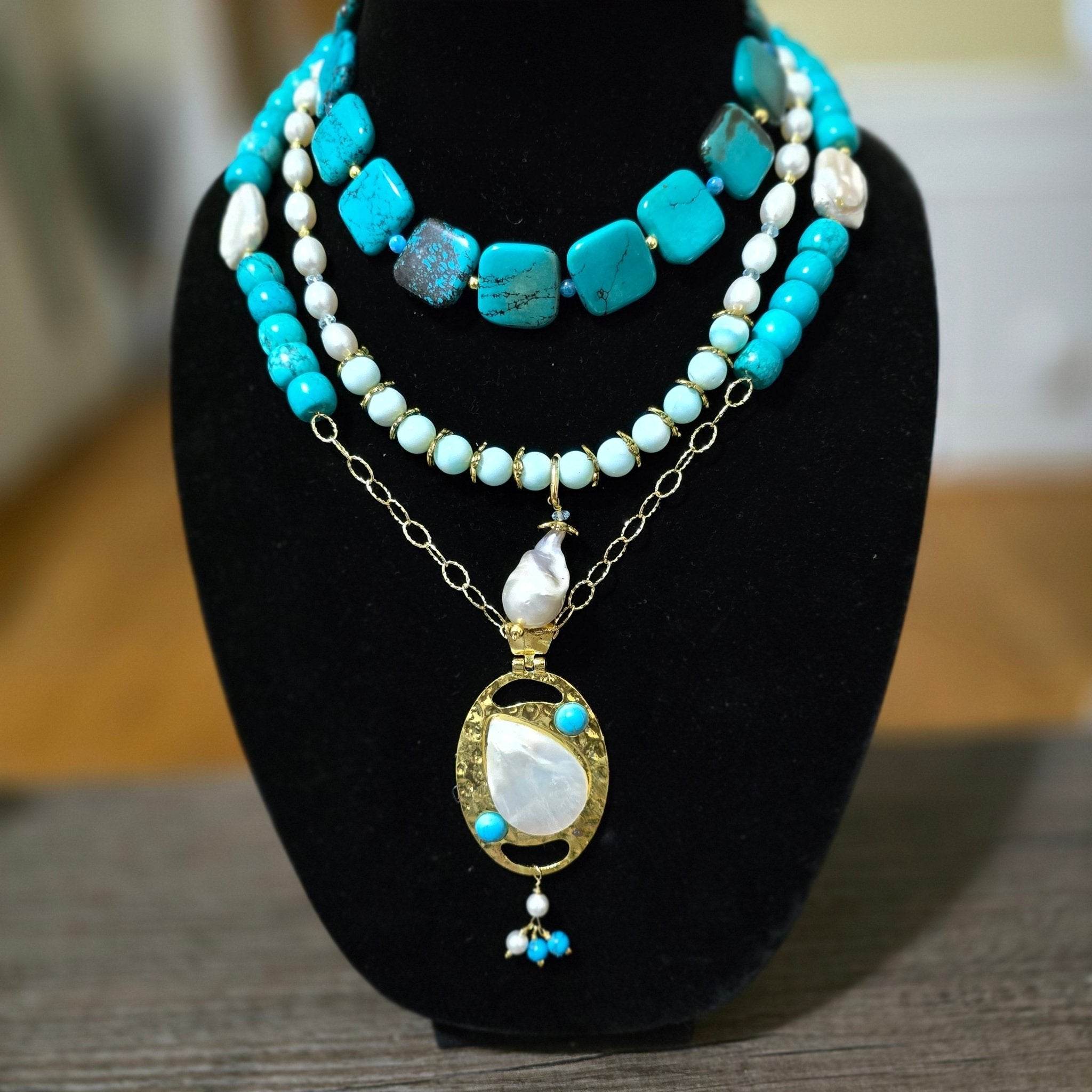 "The Deep Blue Sea" Turquoise and Freshwater Pearl Necklace