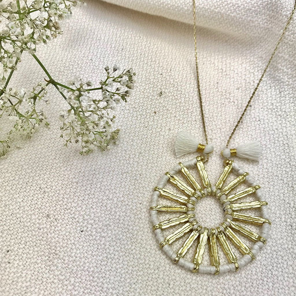 Boho Pendant Necklace with Adjustable Cotton Tassels